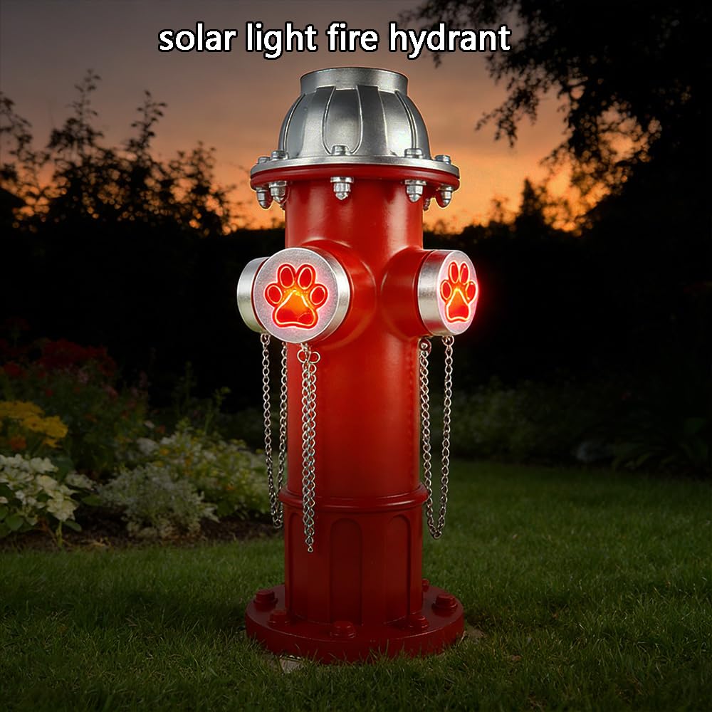 Solarbetriebener Hunde-Feuer-Hydrant für den Außenbereich, Feuerhydrant für Hunde zum Pinkeln, mit Hundepfotenabdruck-Design, perfekter künstlicher Feuer-Hydrant für einfaches