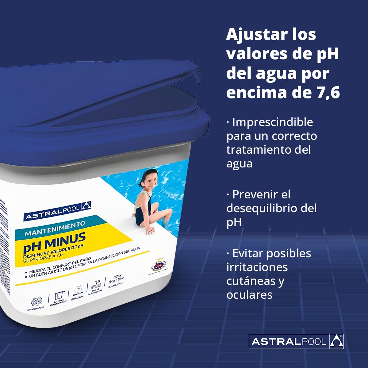 pH Minus Granulado 5 kg - Reductor del pH de Piscinas - Ajusta pH del Agua Mayor a 7,6 - Evita Irritaciones en la Piel y los Ojos - Astralpool