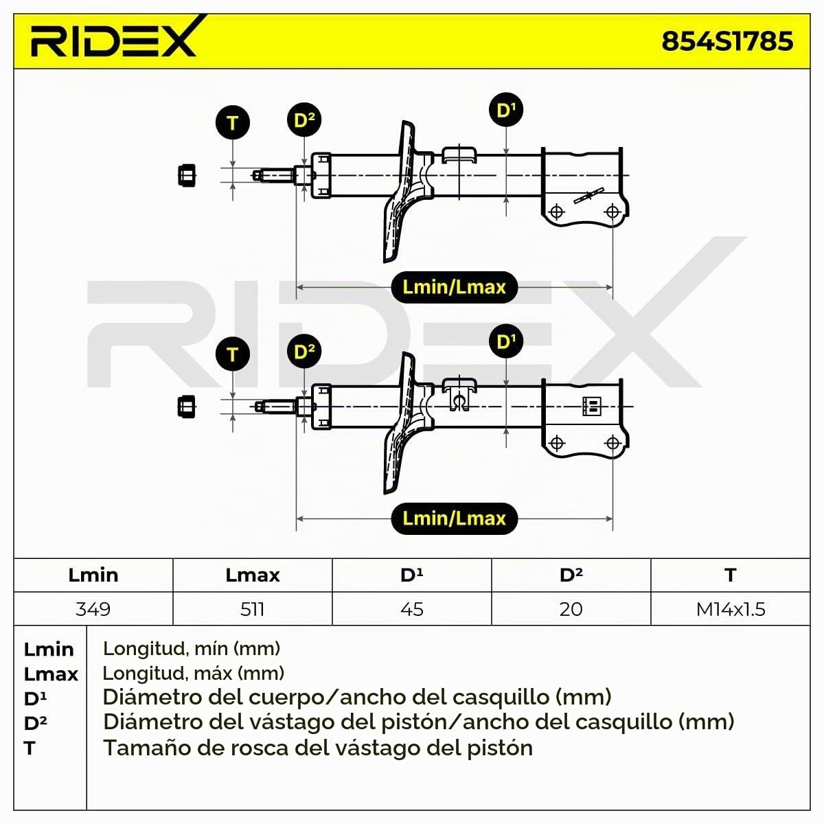 RIDEX 854S1785 2x Amortiguador Delantero Izquierda Delantero Derecha Delantero Compatible con CHEVROLET Aveo/Kalos Hatchback T250, T255