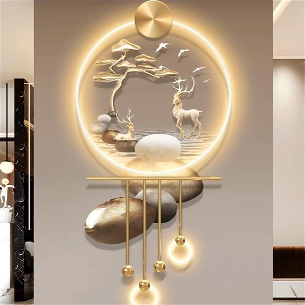 Cuadro Mural 3D Grande con luz, Escultura Redonda, decoración Tradicional para Dormitorio, Sala y hogar, Mural de Pared con Luces LED (marrón, 120 cm)