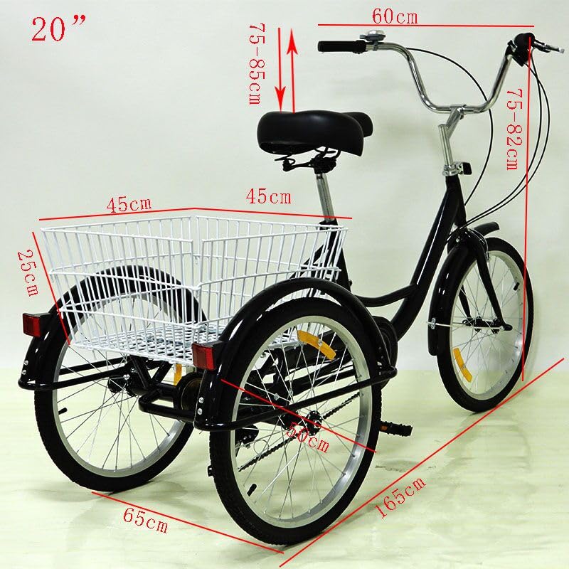 LANNADD 20 pollici triciclo per adulti, 8 marce, bicicletta per anziani, con cestino per la spesa, triciclo per adulti, 3 ruote, adatto per adulti, anziani, ricreazione shopping e movimento - bianco