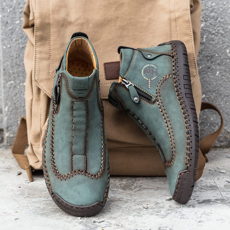 Image of men's casual outdoor short boots - hand sewn classic boots with fashionable side zipper decoration, perfect for outdoor enthusiasts and activities