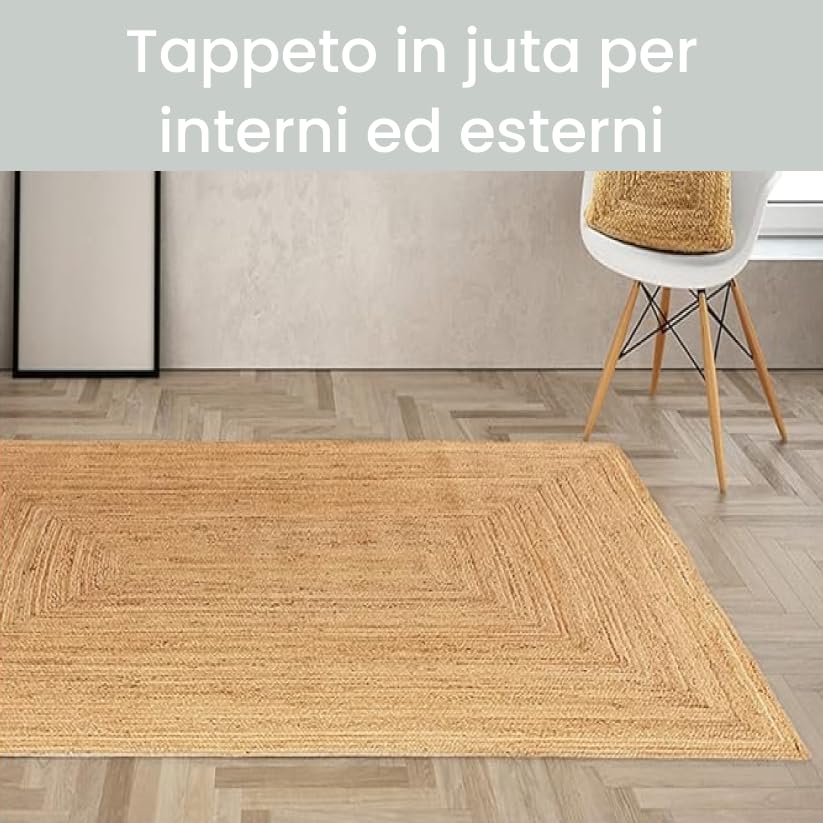 Tappeto Salotto Grande in Juta, Tappeto da Esterno, in Corda Intrecciata Naturale, 2000 gr/m2, Moderno, per Camera da Letto, Balcone, 160x230 cm