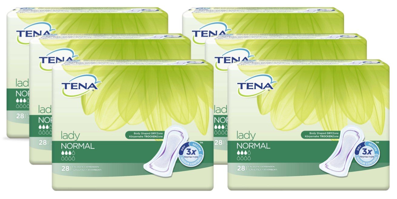 Protections TENA Lady Normal 6 x 28 sachets = 168 pièces Odour Control Blanc