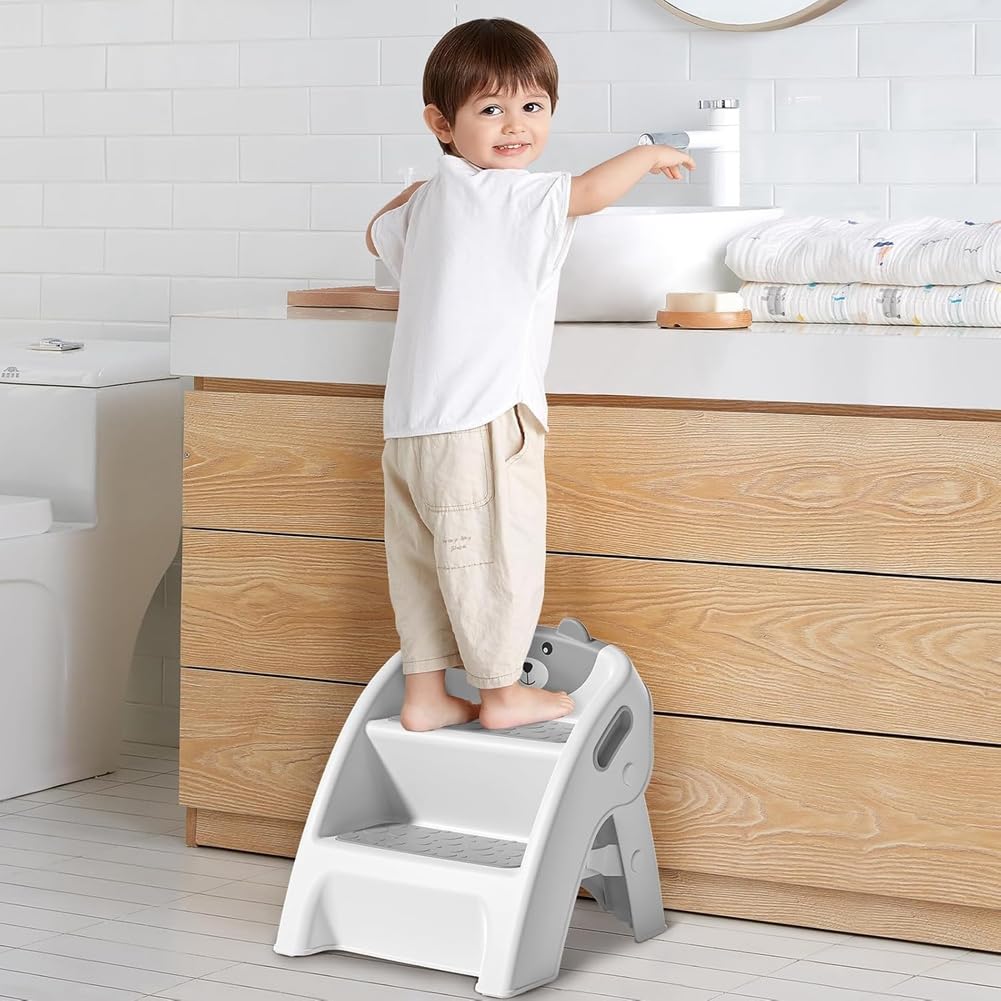 Klappbarer Tritthocker im A-Rahmen-Design mit Anti-Rutsch- und Kippschutz - in Nur 10 Sekunden Aufgebaut. Ideal für Bad und Töpfchentraining.
