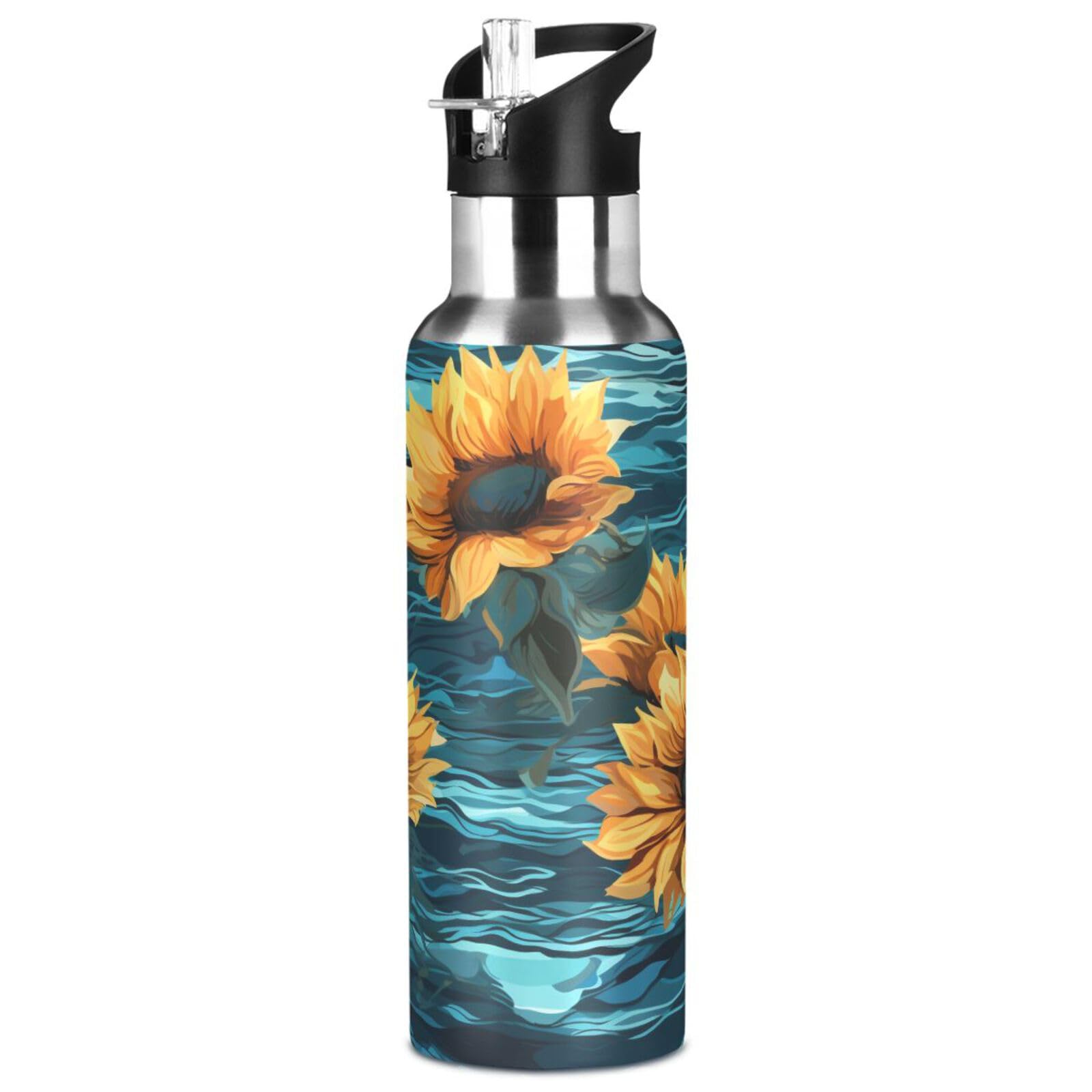 Amazon.com: ALAZA Sunflower Flowers Ocean Waves 32oz Water Bottle