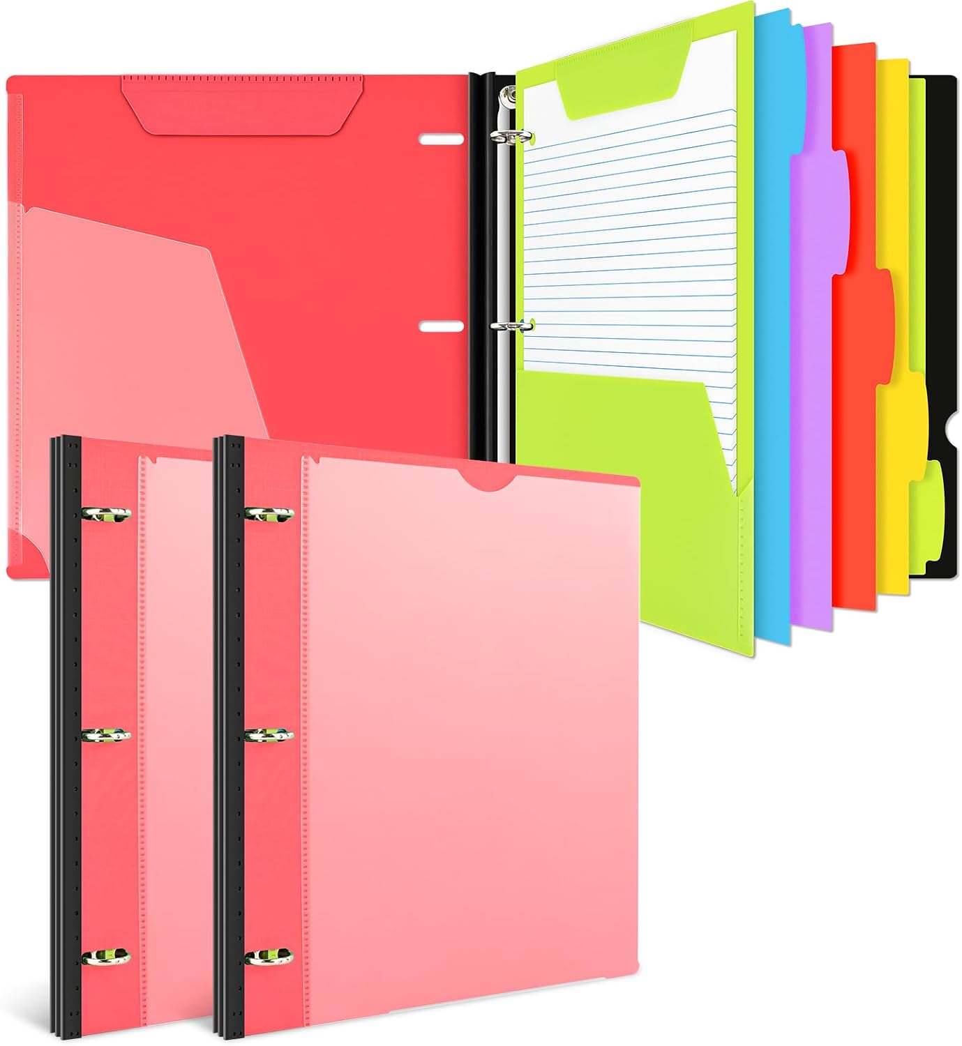  All-in-one Telescoping Binder Notebook, Refillable 3 Ring Notebook Binder with 1 Plastic Movable Pocket Folder,5 Plastic Subject dividers and Graph Paper and College Ruled Paper- Black thumbnail