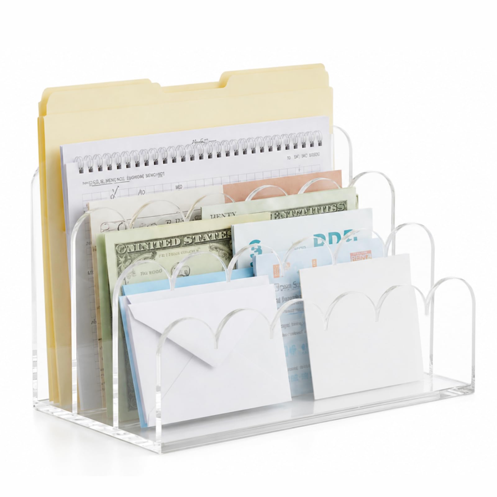 Raoletin Clear Acrylic 3-Section Magazine File Holder & Book Organizer, Vertical Desktop Document Rack, Sturdy File Sorter/Folder Holder for Home Office, Books, Mail & More (1 Pack)