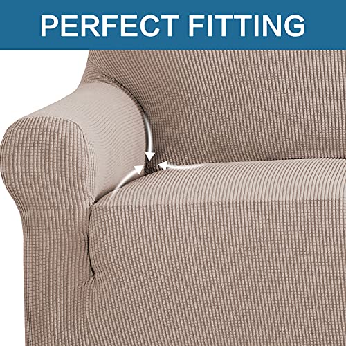 H.VERSAILTEX Stretch Sofa Covers Slipcovers 1 Seats Couch Covers Sofa 1 Seat Feature Soft Thick Textured Jacquard Fabric with Elastic Bottom Washable (Armchair 32 inches -48 inches Wide, Sand)Small by H.VERSAILTEX - Image 4