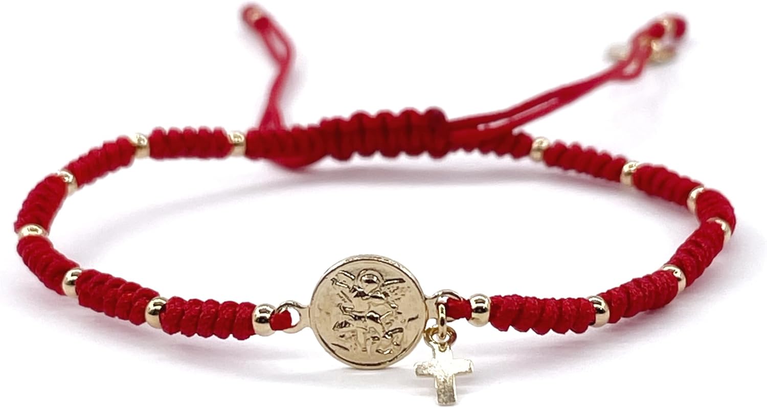 St Michael the Archangel Medal Adjustable Red String Pulsera San Miguel (Red) - Image 2