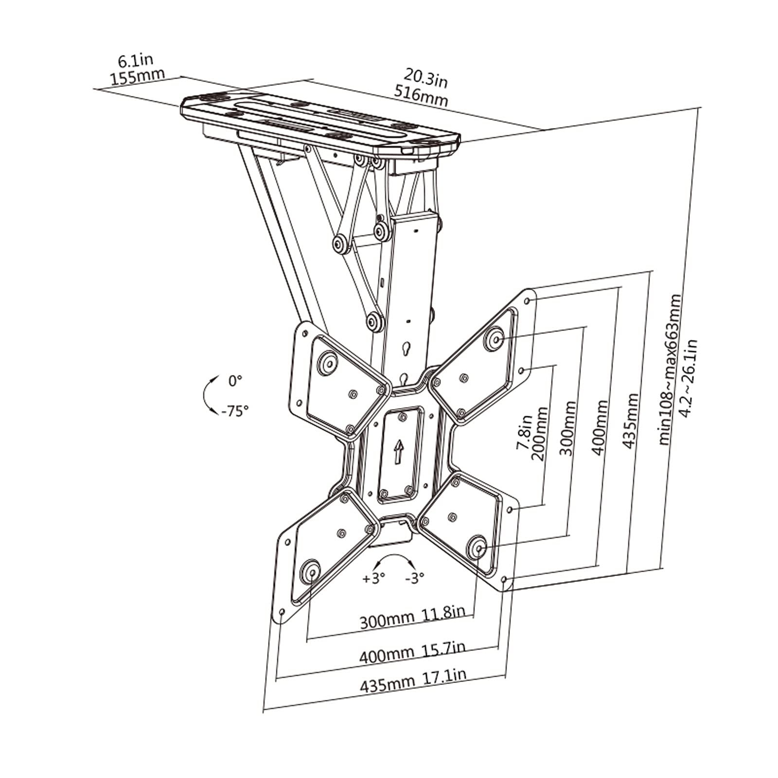 tv Stand Telecomando elettrico TV Pieghevole per soffitto a soffitto TV Stand adatti la maggior parte dei televisori curvi a schermo piatto da 32 a 55 pollici, fino a 66 libbre, VESA 40. 0x400mm. .per