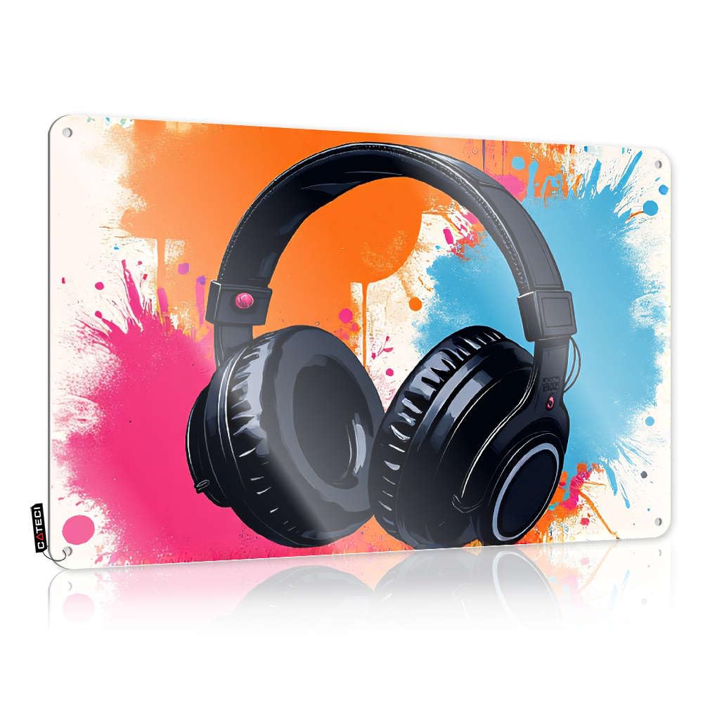 Headphones On Colorful Abstract Background. Door Mancave Hanging | Handcrafted Cool Wall Decor Gift For Boyfriend Vintage Metal Wall Decor(20X30CM)