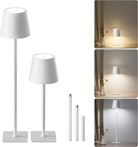 Miniatura 11 de JACKYLED Lámparas de mesa inalámbricas recargables, 3 alturas ajustables, funciona con batería de 5000 mAh, 3 colores de atenuación suave, lámpara