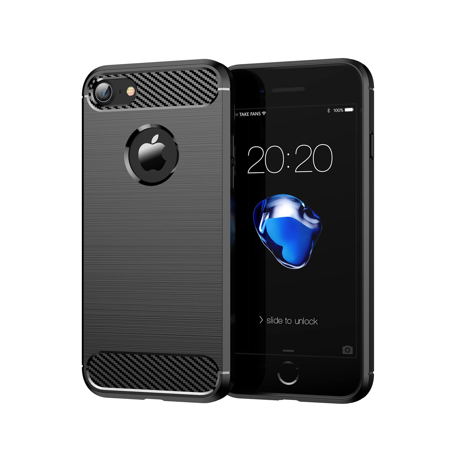 Case for iPhone SE 3/2 (2022/2020)/iPhone 8/7, Premium Soft TPU Carbon Fibre Texture Protective Phone Case Shockproof, Scratch-Proof, Anti-Slip, Silicone Bumper Case, Black
