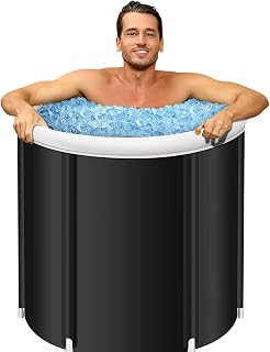 Ice Bath Outdoor Recover Tub - Portable Cold Water Therapy Tub with Lid Ice Bath Tub for Athletes Folding Bathtub Adult Sized - Ice Tub Black Cold Water Therapy Tub Ergonomic Design