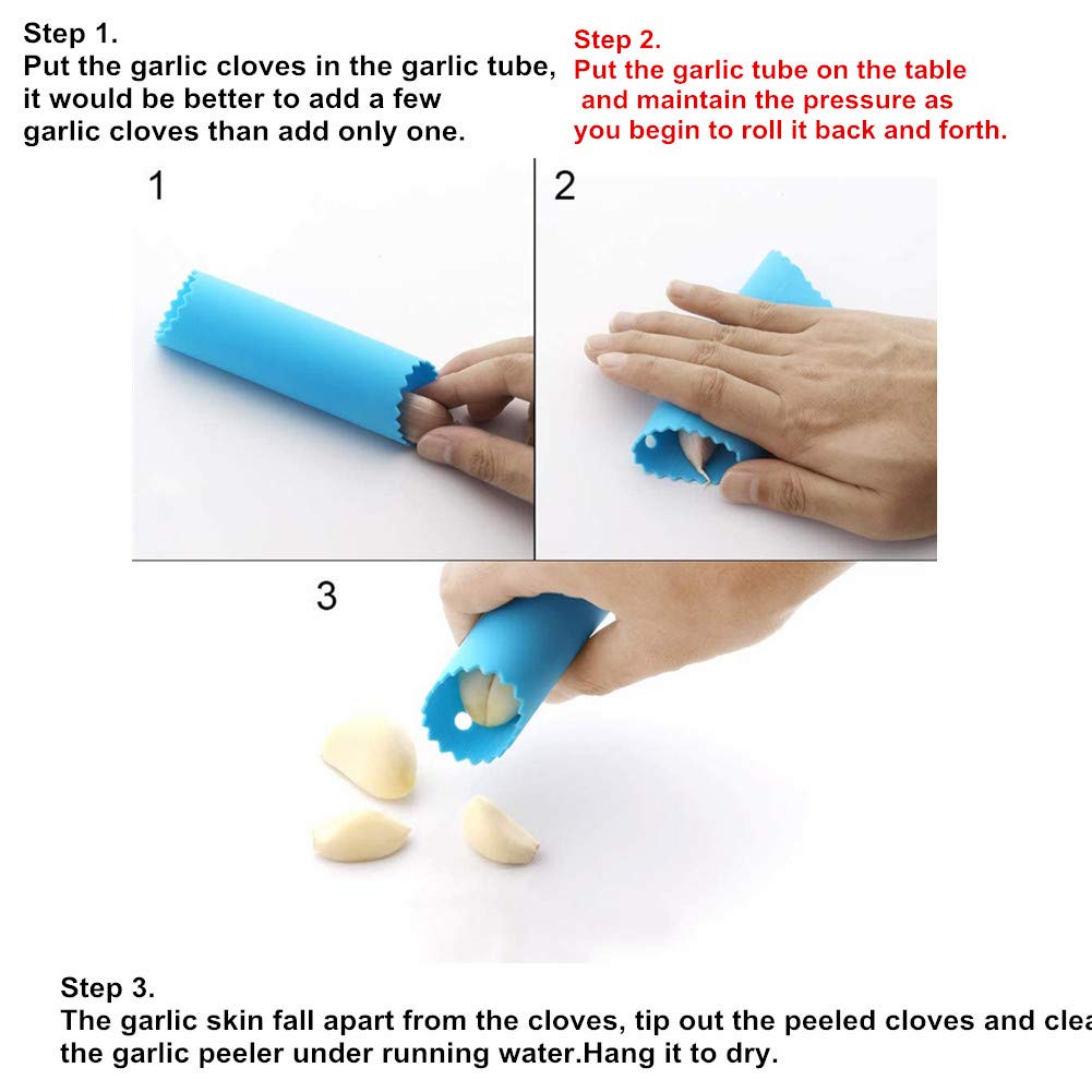 Rodillos de tubo pelador de ajo de silicona, removedor de piel, rodillo de ajo para herramientas útiles de cocina (azul, verde) 7