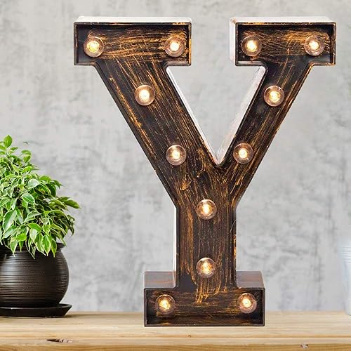 Miniatura 7 de Pooqla Letras vintage de marquesina iluminadas con luces, estilo industrial iluminado, letras del alfabeto iluminadas, para cafetería, apartamento,