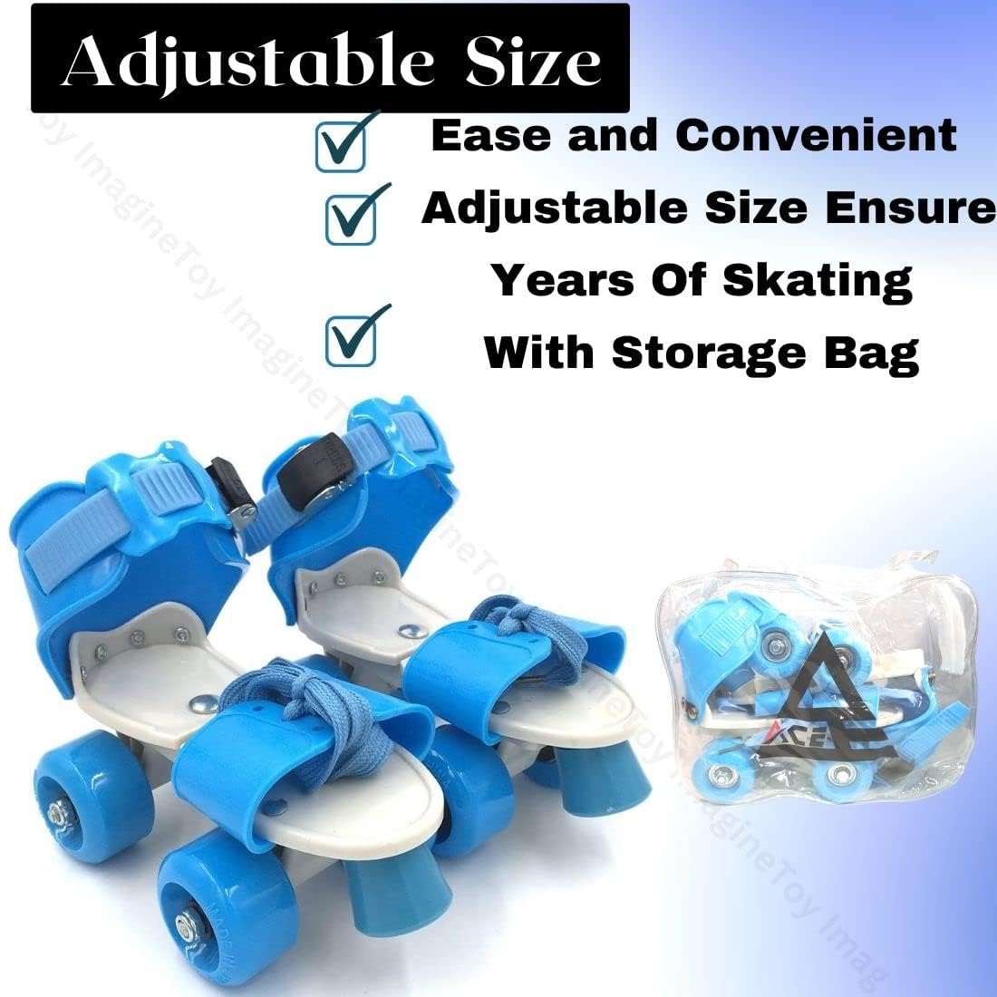NestPlay Skating Shoes with School Sport PU | 4 Wheel Adjustable Skates | Dry Roller Skates for Kids | Adjustable up to 5-12 Years Age Group (Blue Colors Skating) - Image 2 thumbnail