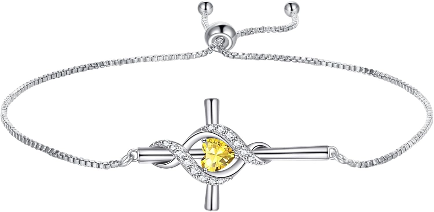 ONEFINITY Cross Bracelet for Women 925 Sterling Silver Cross Birthstone Pendant Bracelet Infinity Cross Religious Jewelry Gifts for Women