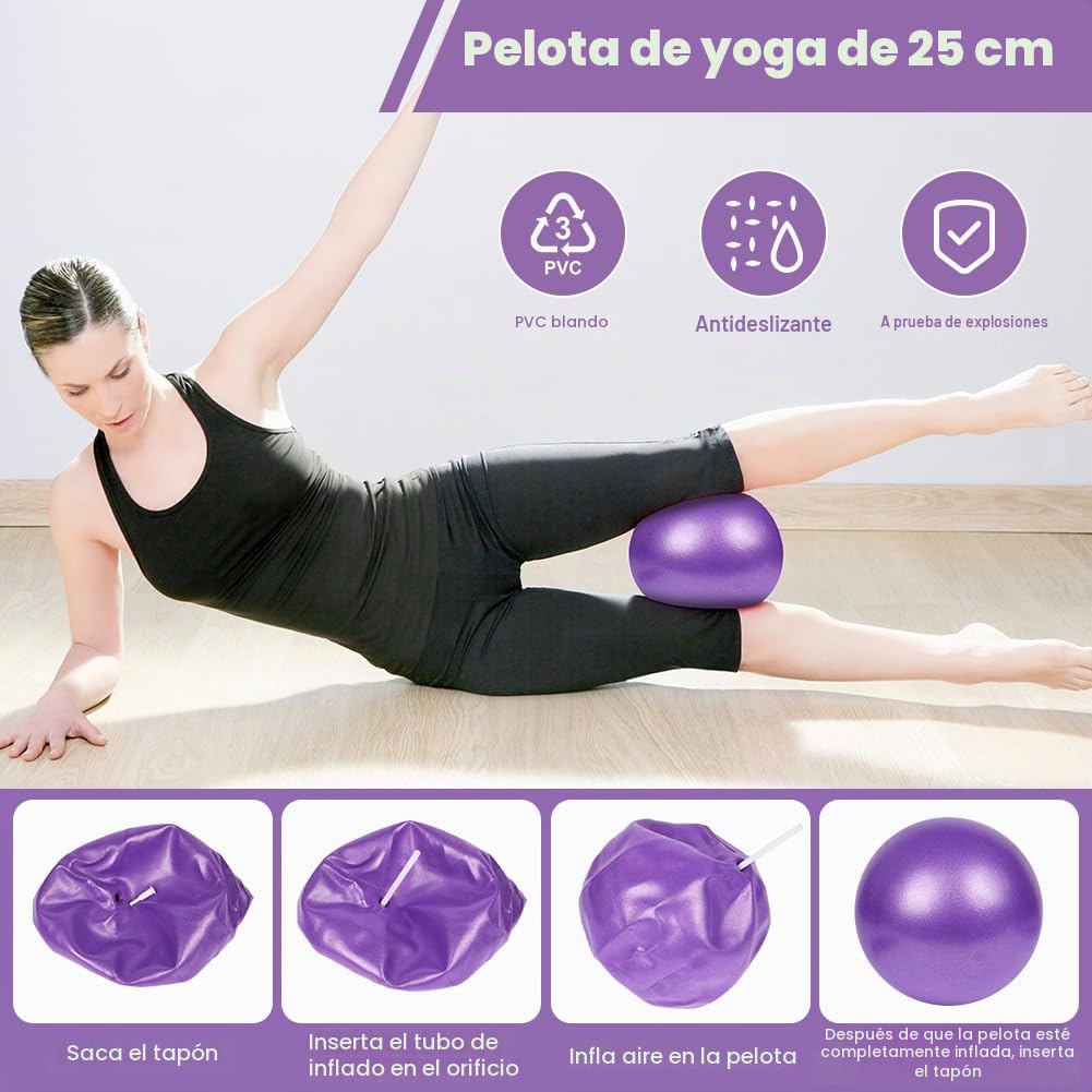 6 Kit Pilates en Casa, Aro Pilates con Asas Acolchadas Dobles, Mini Bola, Bandas de Resistencia, CíRculo de Resistencia, Extractor de Pedales y Extractor Figura 8, Accesorios Pilat para Casa