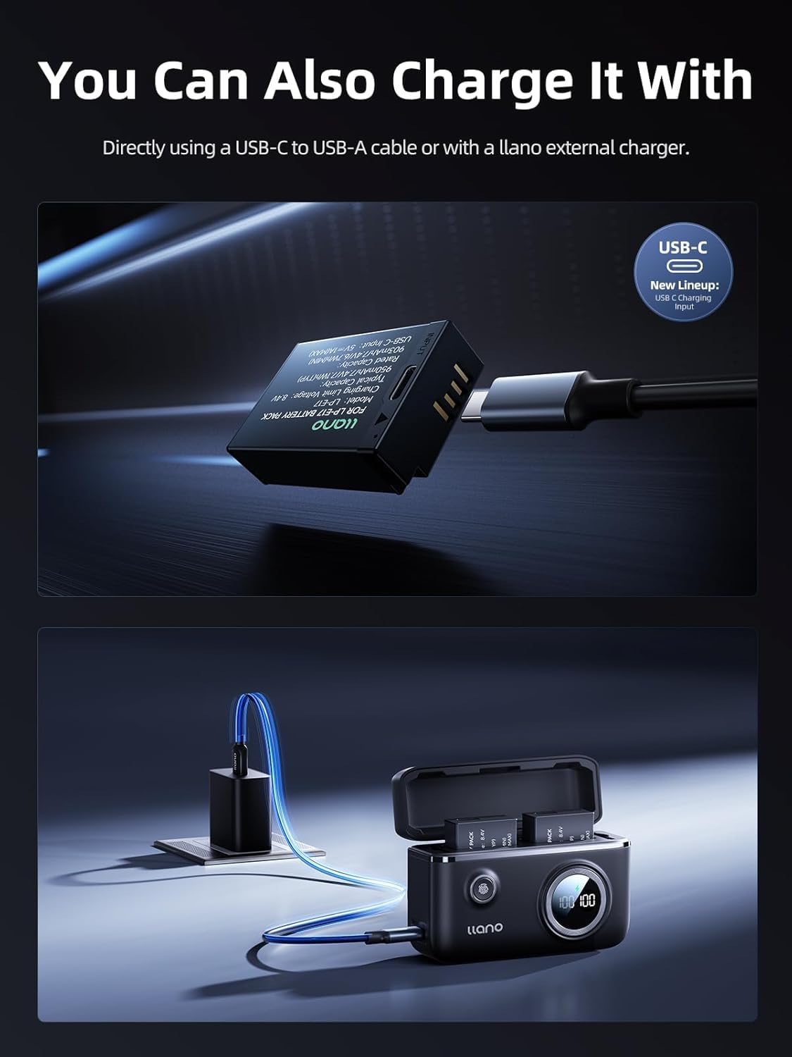 LLANO 2 PACK LP-E17 Battery & 20W Fast Charger Set:Dual Slot For Canon