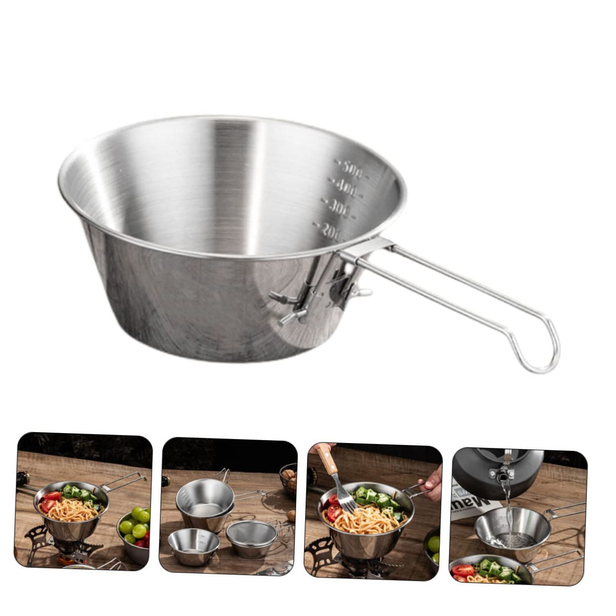 Abaodam 3sätze Edelstahl Camping Schüssel Teiliges Outdoor Geschirr Mit Handgriff Und Tragetasche Faltbare Suppenschüssel Für Picknick Bbq Und Wandern Edelstahl Leicht Und Langlebig