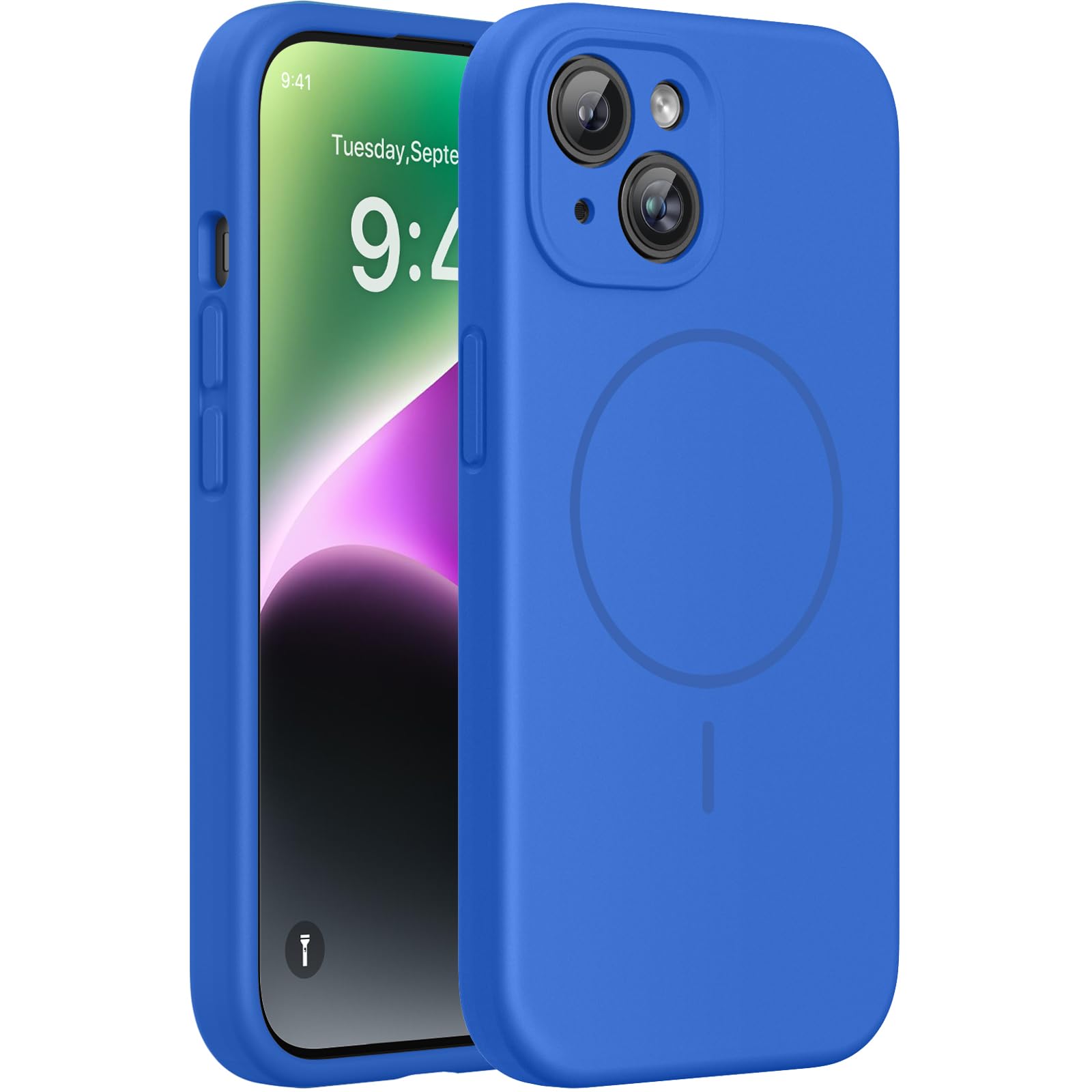Miracase Silicone &amp; Magnetic for iPhone 14 Case, Mediterranean Blue