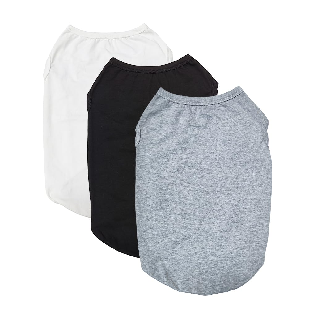 3 Pièces T-Shirt Vêtements d'été pour Chien, D'été T-Shirt en Coton Doux et Respirant sans Manches, pour Chiens et Chats de Petite (Noir, Blanc, Gris) (M)
