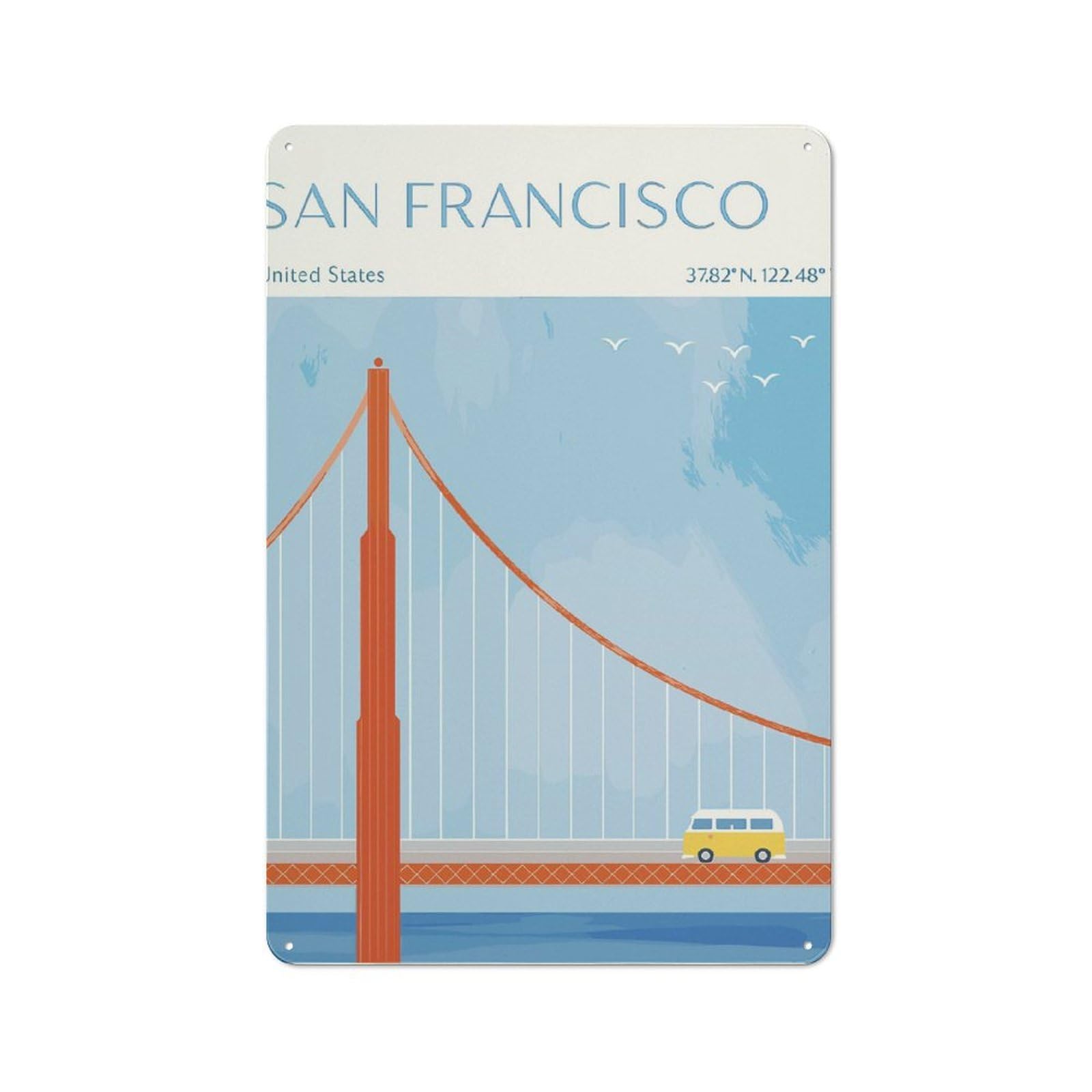 Junmoney San Francisco Golden Gate Bridge Vintage Metal Wall Sign 30X20cm For Café Or Restaurant, For Metal Sign Collectors, For Garage And Workshop Walls