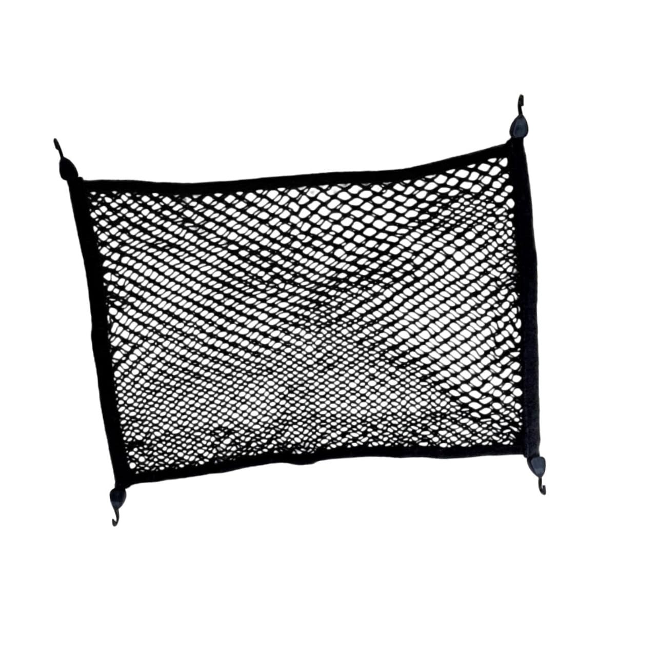 Rete Portabagagli Doppio Strato 100x80 Cm Nera per Bagagliaio Auto | Tessuto e Plastica, 4 Ganci Autobloccanti Inclusi, Formato Elastico 100x80 Cm