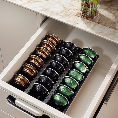 Miniatura 10 de Organizador de cajones de cápsulas de café para cápsulas Nespresso Vertuo, bandeja de almacenamiento de cápsulas de café, conexión magnética negra,
