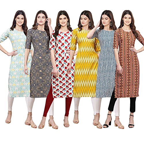 Image of Pinkmint Women's Crepe Digital Print Straight Kurta [Pack of 6] (CKE-329-353-330-333-341-343)