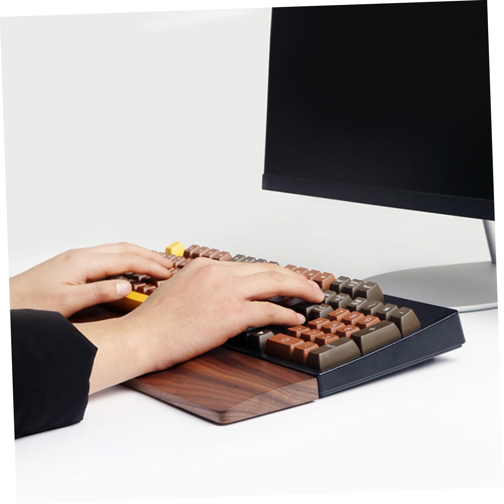 TEHAUX Ergonomische Tastatur mit Natürlicher Holzstruktur aus Walnussholz Handgelenkauflage 440x80mm und Komfortabler Handgelenkstütze für Büro und Gaming