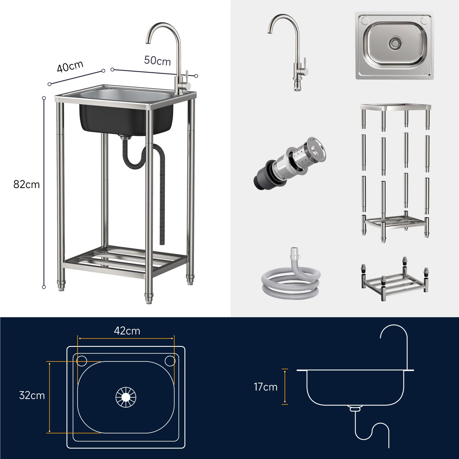 Roestvrijstalen multifunctionele wastafel, spoelbak voor outdoor en camping, roestvrijstalen spoelbak voor uitbreiding van de buitenkeuken