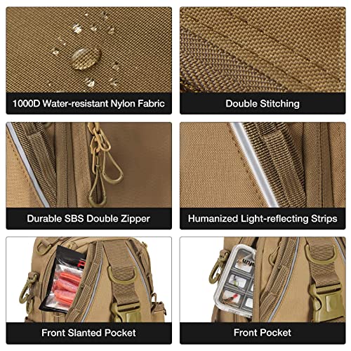 Piscifun Fishing Tackle Backpack With Rod & Gear Holder, Lightweight Outdoor Fishing Tackle Storage Bag, Water-Resistant Multifunctional Fishing Shoulder Pack For Fishing, Hiking, Hunting, Khaki #TOP3