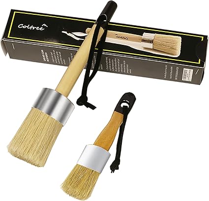 Chalk Paint Brushes for Furniture, 2 Pcs Boar Hair Bristles