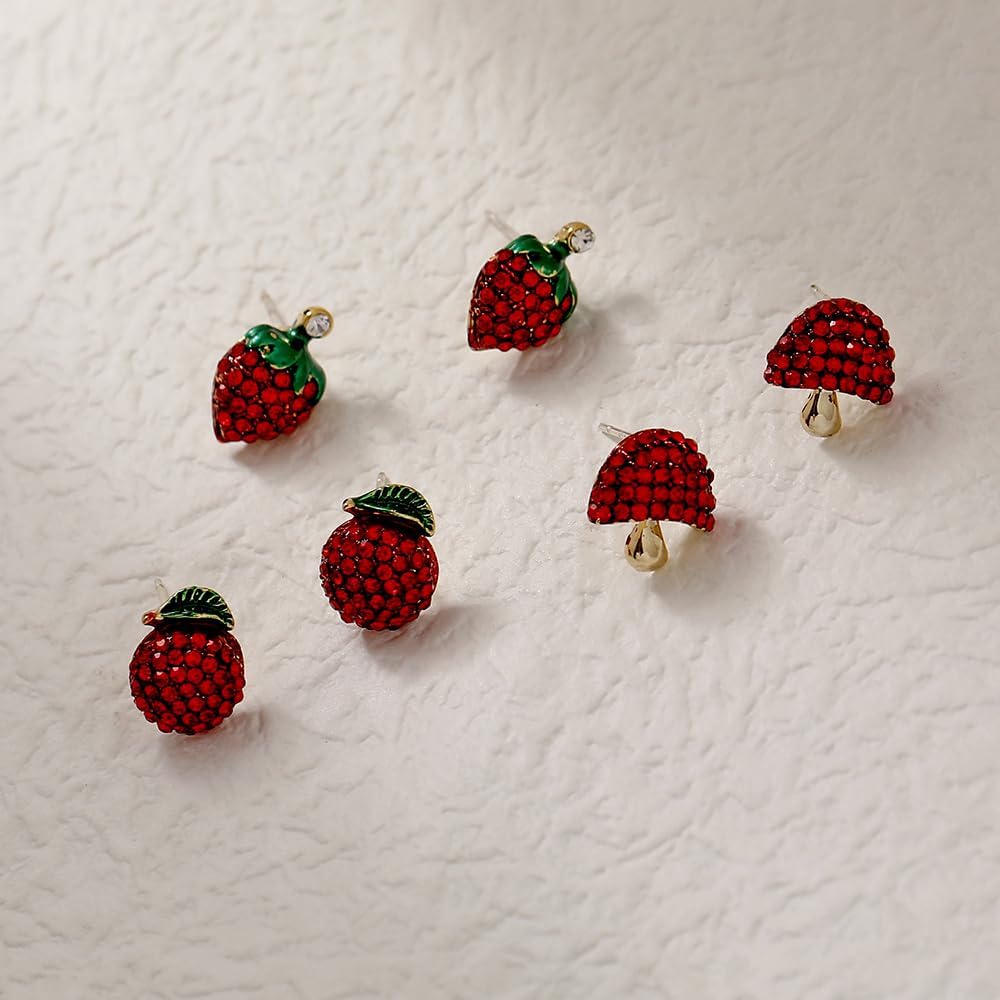 Strawberry Cubic Zirconia Statement Earring for Women Teen Girls S925 Sterling Silver Post Cute Fruit Cartilage Stud Earrings Lovely Gift Hypoallergenic Jewelry for Girlfriend Sister - Image 7