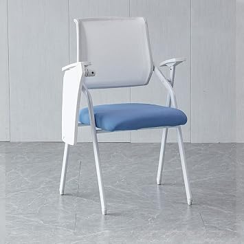 LEIYTFE White Computer Chair with Table Arm,Foldable Conference Chair for Office School Classroom Training,with Desk Attached Stackable Chair Curved Back SupportBlue