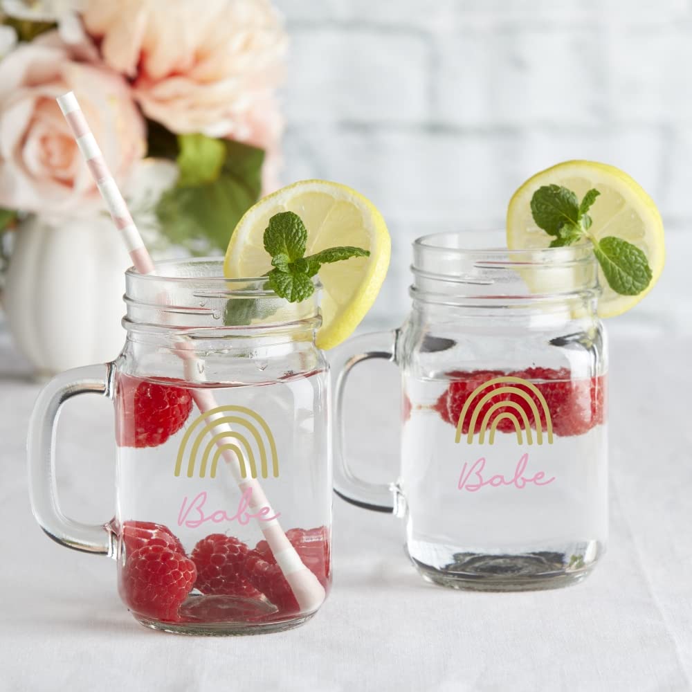 Kate Aspen Babe 12 oz. Mason Jar Mug with Lid - Boho Rainbow (Set of 6)