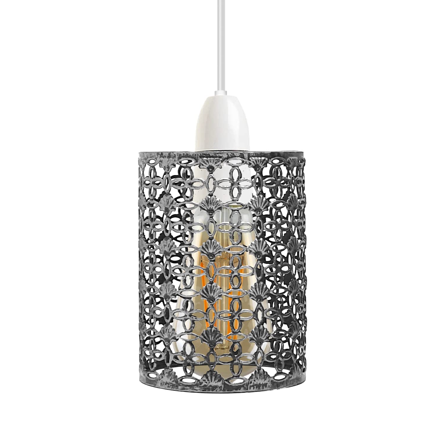 LEDSone Easy Fit Wire Cage Open Style Pendant Light Shade Metal Cage Drum Lampshade Ceiling Pendant Lamp with Free Reducer Plate (Style 1 Brushed Silver 1 Pack) โ image 1