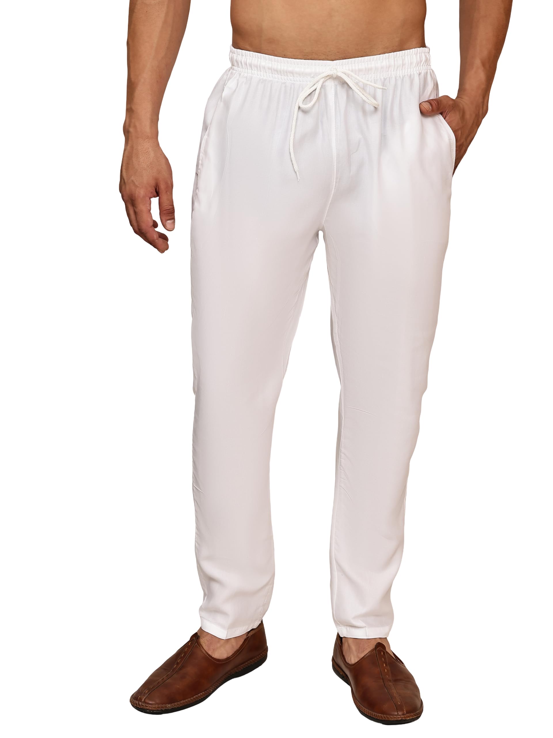 jompers Solid Cotton Pyjama For Men (White, 30)-picture-33