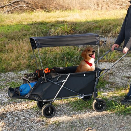 REDCAMP Hundewagen faltbar mit Dach ausziehbarem Heck | 136 kg Tragkraft Für große Hunde| All-Terrain Räder mit Bremsen | Für Camping Garten Outdoor | Hochwertiges 600D Oxford-Gewebe