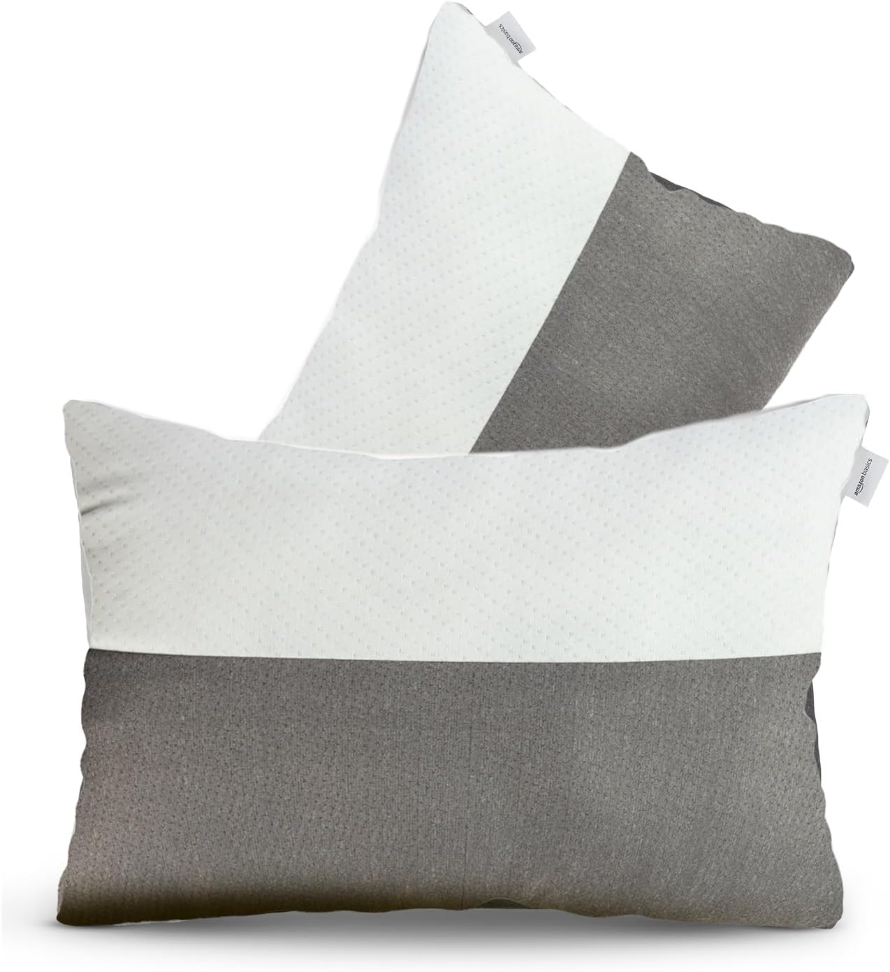 Amazon Basics Hollow Fiber Sleeping Pillow | Soft and Fluffy | Adjustable Height | Set of 2 | White and Brown (27 x 16 Inches)