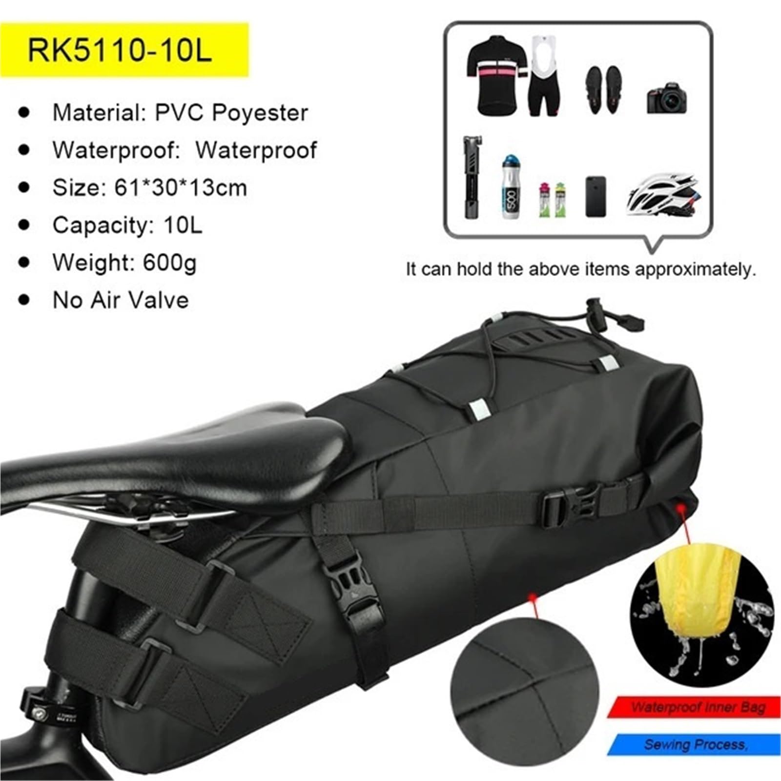 Genérico Bolsa For Sillín De Bicicleta, Bolsa Plegable De Gran Capacidad For Almacenamiento Trasero De Ciclismo For Ciclismo De Carretera MTB