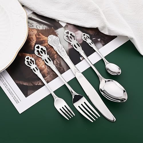 Miniatura 4 de Uniturcky - Juego de 6 tenedores de postre de acero inoxidable plateado pequeño, tenedores de metal pulido con espejo, cubiertos modernos, tenedores