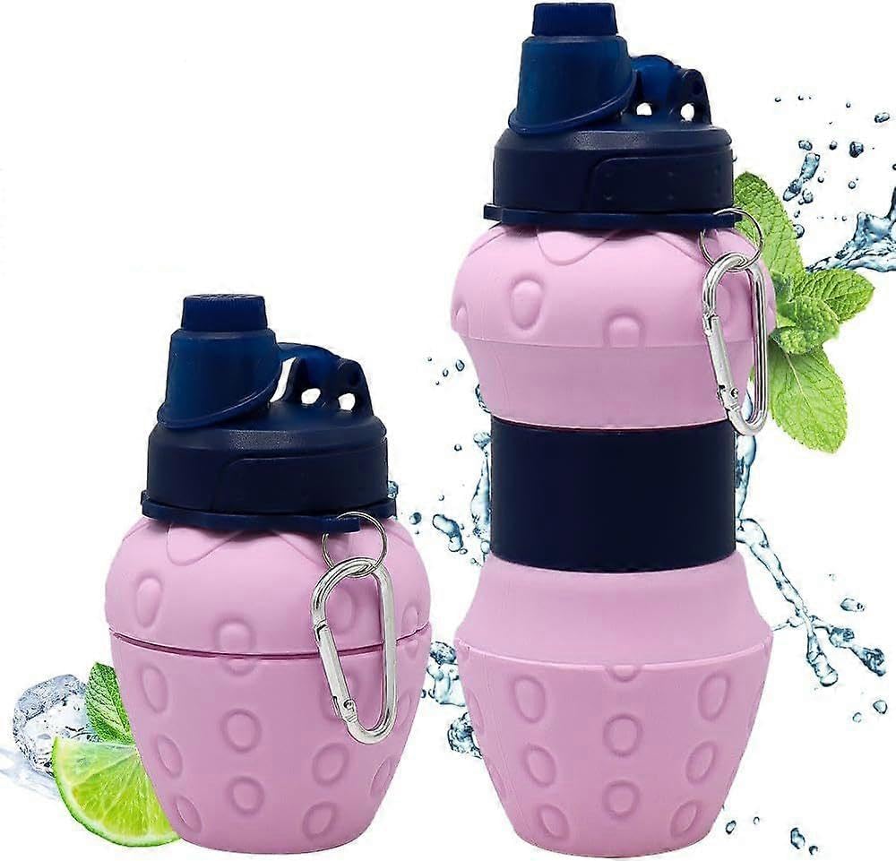 JOYHAPPST Light pink Silicone Collapsible Water Bottles, Leakproof 600ml Portable Water Bottle Sports Cups with Straw, BPA Free, for Outdoor