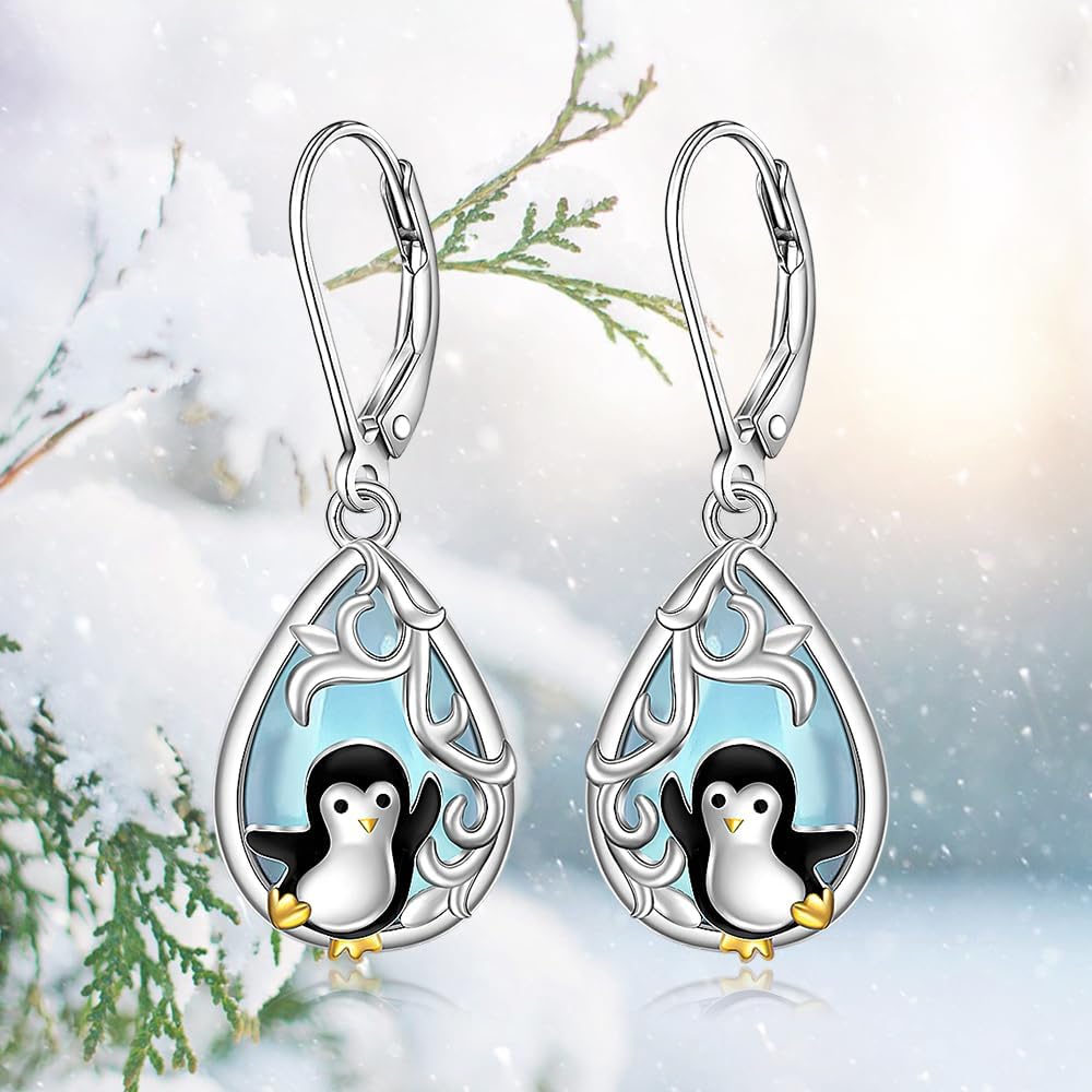 Penguin Earrings Christmas Earrings for Women Sterling Silver Moonstone Christmas Penguin Drop Dangle Cute Animal Jewelry Winter holiday Xmas Gifts - Image 8