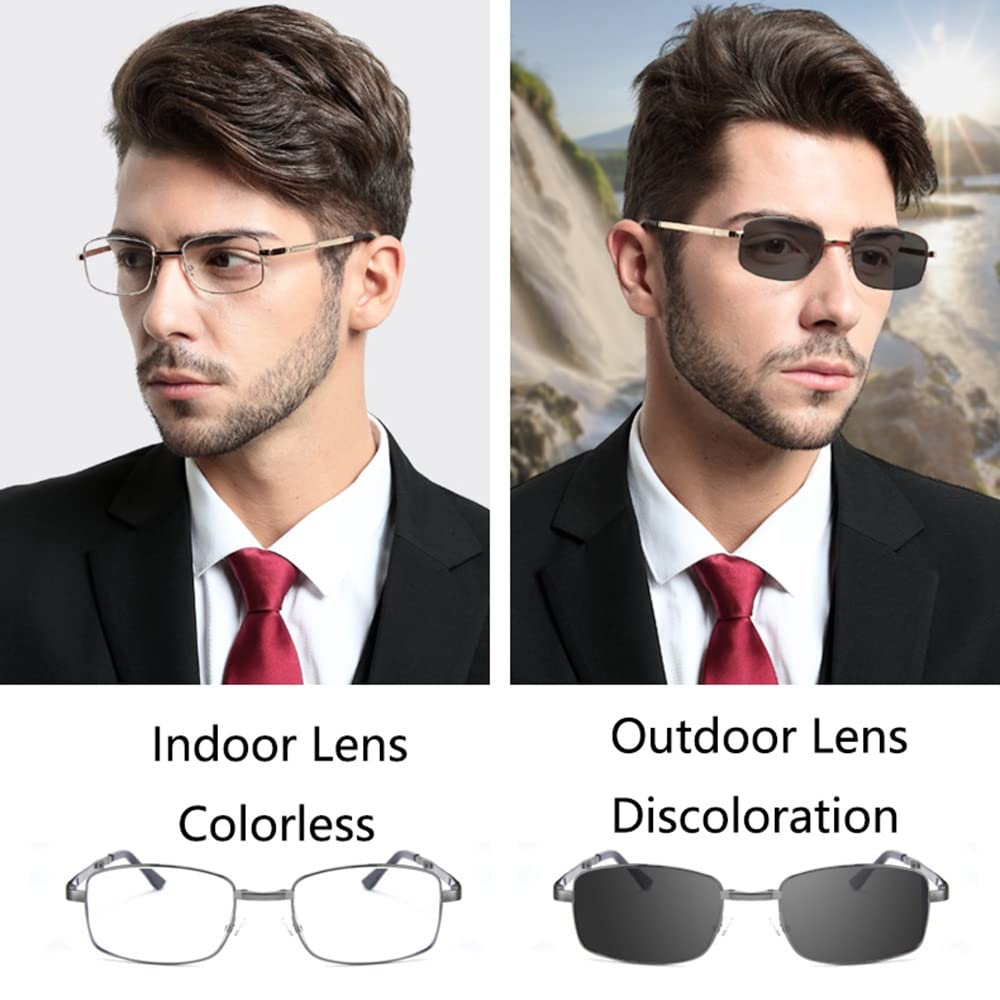 Gafas De Lectura Transición Fotocromático Gafas De Computadora Plegables Montura Metálica Anteojos Bloqueo De Luz Azul para Hombres Y Mujeres (Size : +3.00)