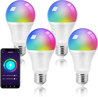 Smart Light Bulbs, E26 A19 Multicolor WiFi RGB Color Changing Light Bulbs, Dimmable, Compatible with Alexa/Google Assistant and Remote App Control, 800LM, 2800~6000K, 4pack asin的图片
