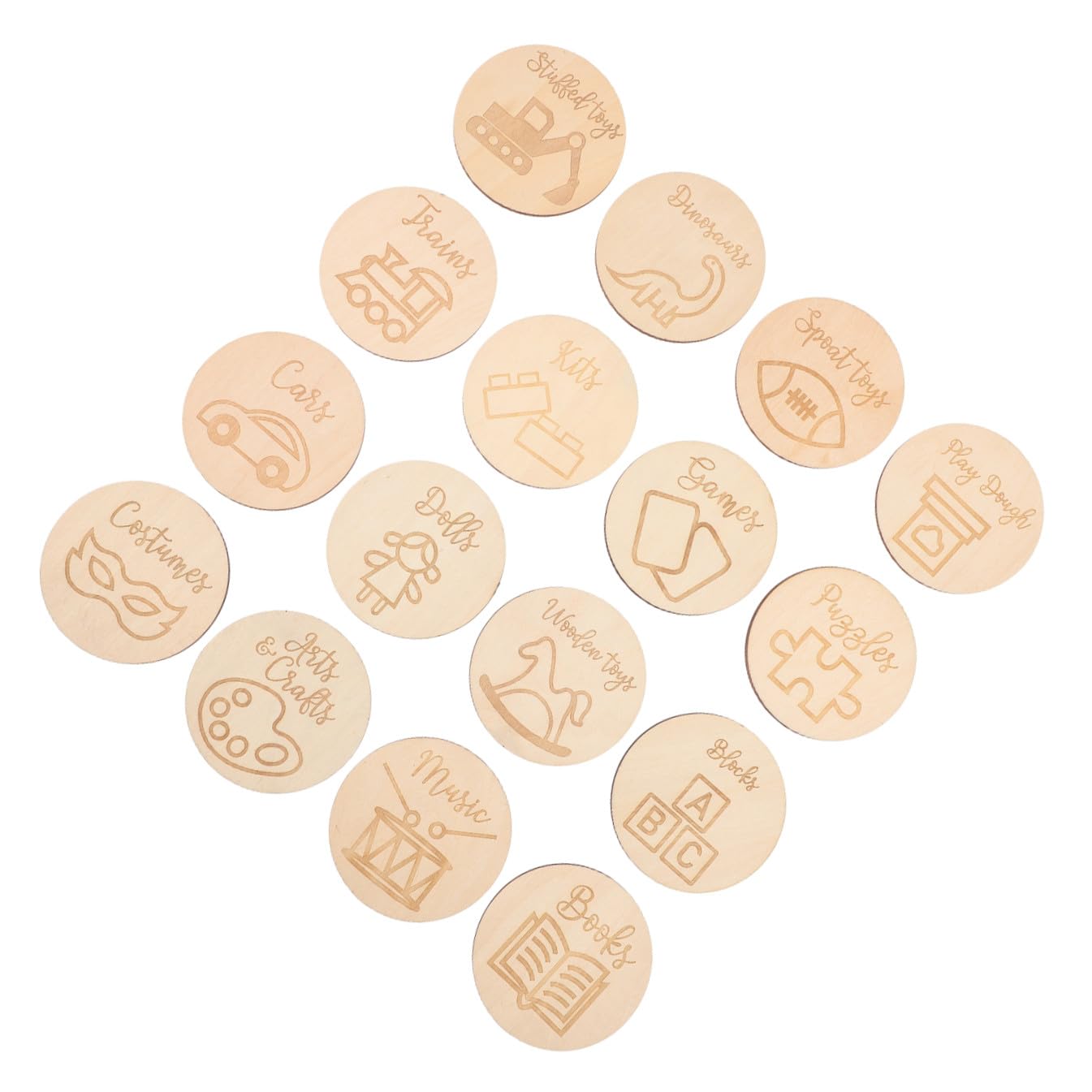 Toddmomy 32 Pcs Nouveaux Disques Cercle Artisanat Motifs Ornement Étiquettes Jouet Maison Organisateur Cercles Étiquettes Bois Décor Paniers Garde-Manger Ornement Maman Artisanat